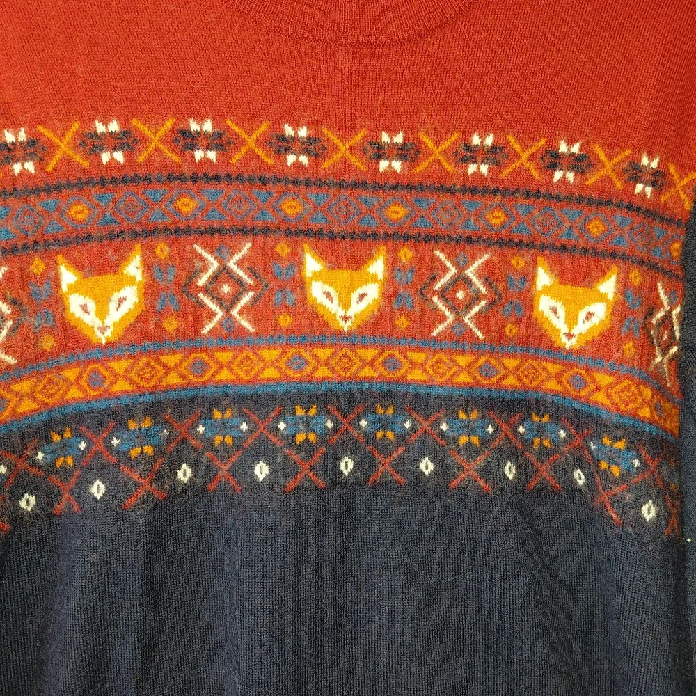 Club Room Merino Wool‎ Blend Fox Fair Isle Sweater Men's Sz Large Crewneck